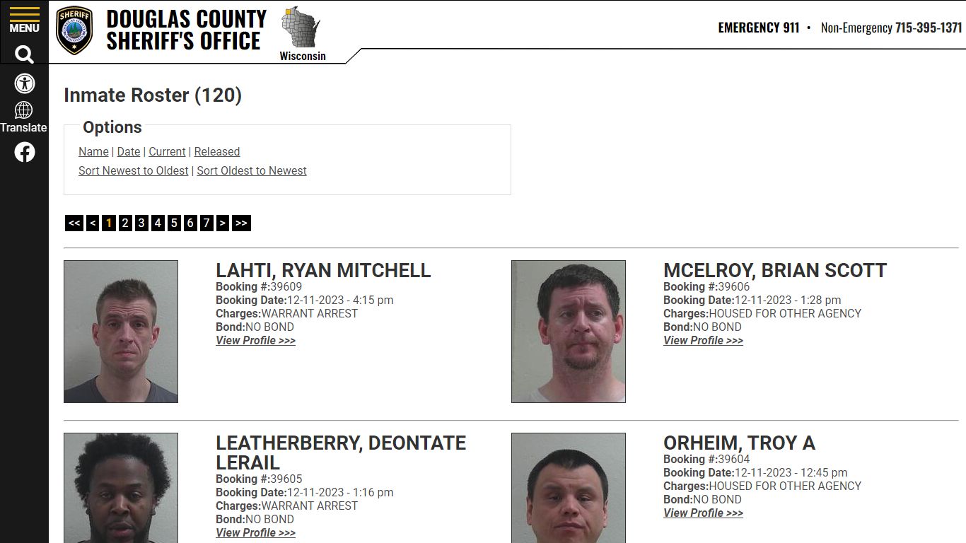 Inmate Roster (114) - Douglas County Sheriff WI